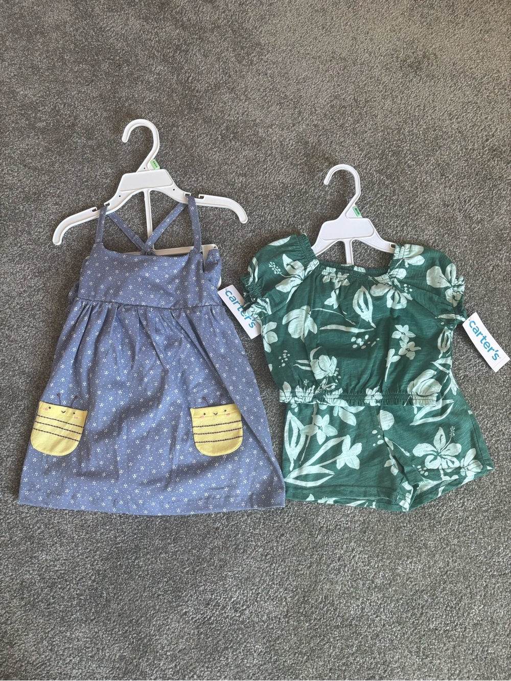 Carter's Blue Sundress & Green Floral Romper Set